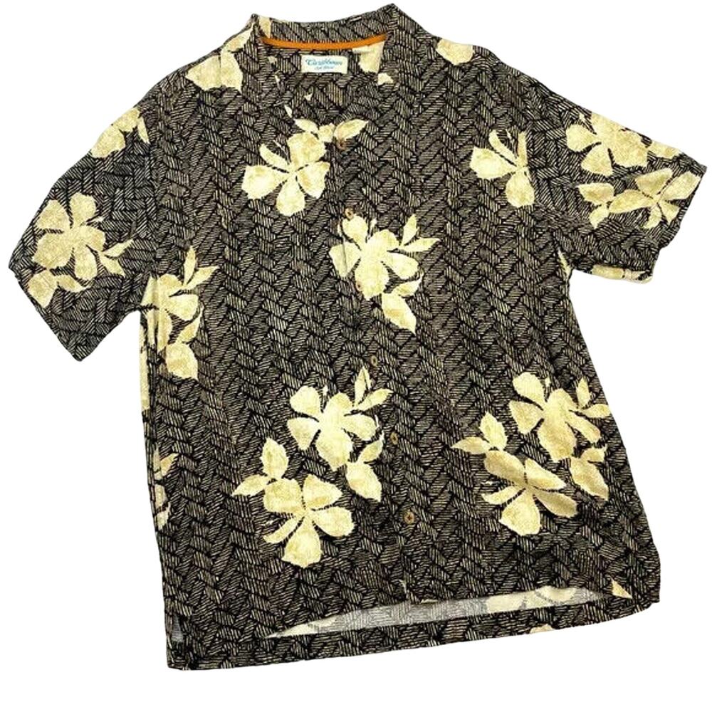 Caribbean Men's Hawaiian Collar Button Down Silk Blend Shirt Size Large